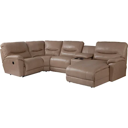 Casual Five Piece Reclining Sectional Sofa with LAS Chaise